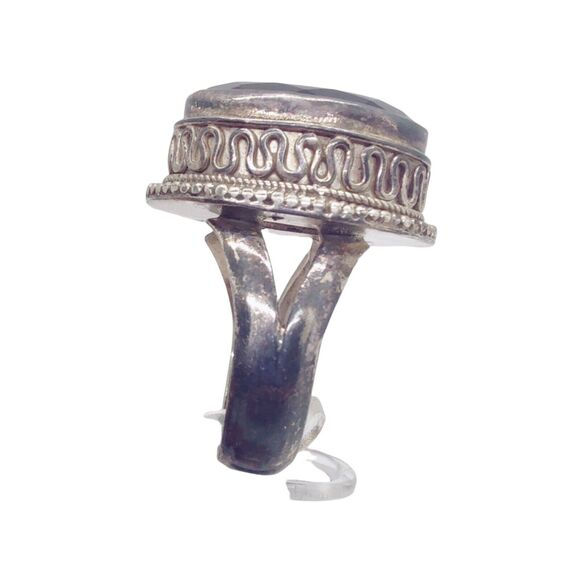 Women's Artisan Silver Tone Dark Brown Gemstone Oval Cut Cocktail Ring size 7 - Picture 4 of 7